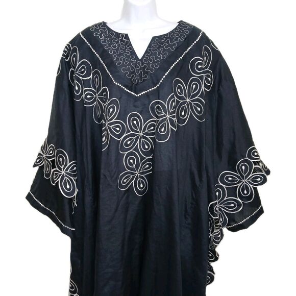 Vintage Ashanti Women Dark Blue African 100% Linen Kimono Kaftan Embroidered OS - Picture 3 of 16